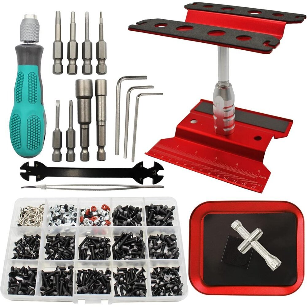 RC Car Repair Work Stand Repair Tool Set 360 Degree Rotation and 523PCS RC Screw
